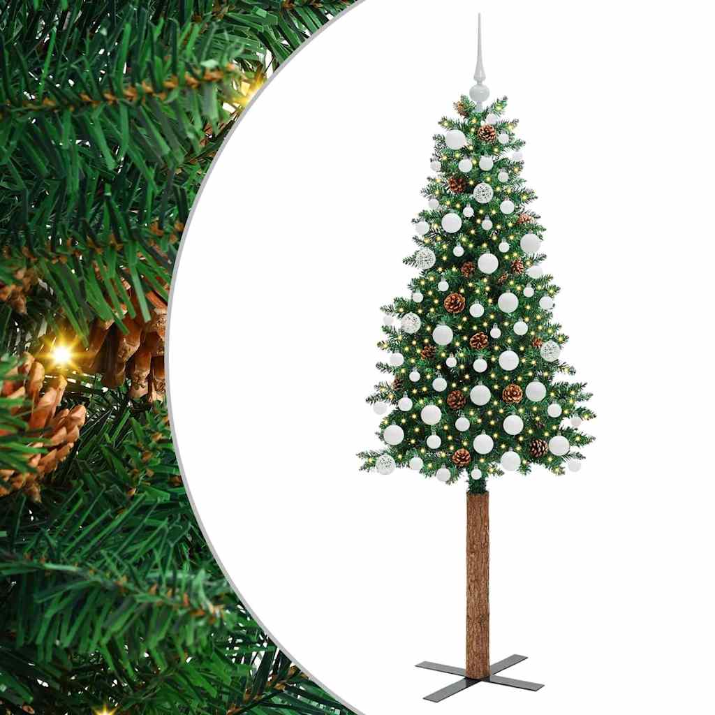 Slim juletre med 300 LED grønn 180 cm PVC og Massivt Furu tre
