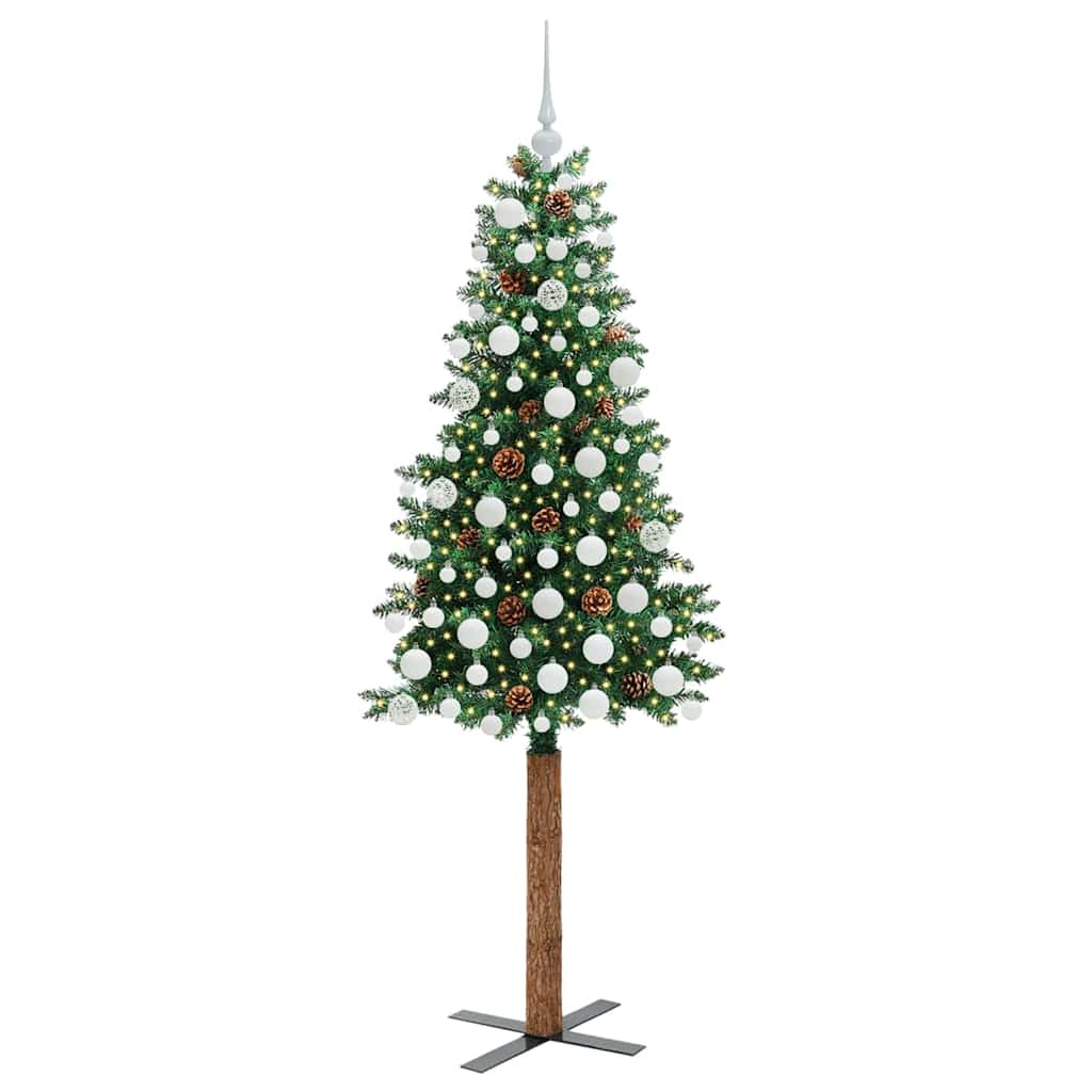 Slim juletre med 300 LED grønn 180 cm PVC og Massivt Furu tre