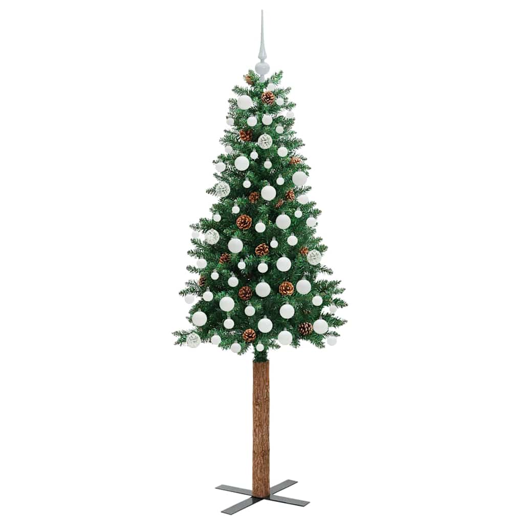 Slim juletre med 300 LED grønn 180 cm PVC og Massivt Furu tre