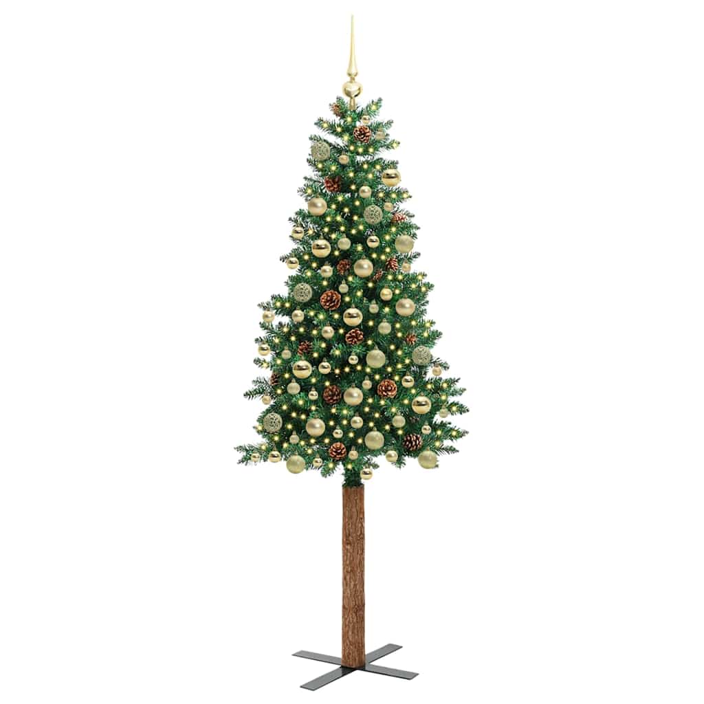 Slim juletre med 300 LED grønn 180 cm PVC og Massivt Furu tre
