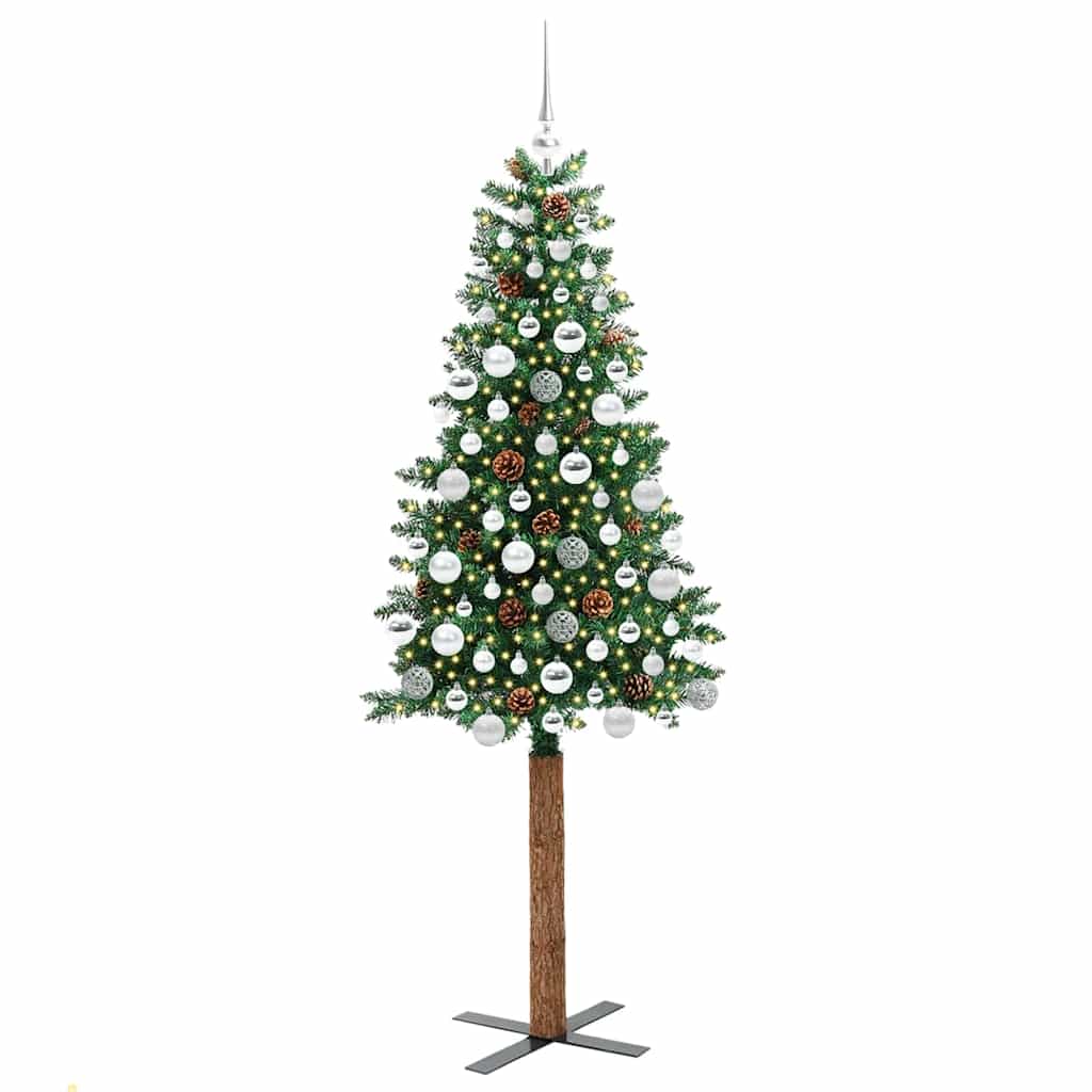 Slim juletre med 300 LED grønn 180 cm PVC og Massivt Furu tre