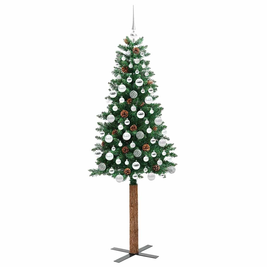 Slim juletre med 300 LED grønn 180 cm PVC og Massivt Furu tre