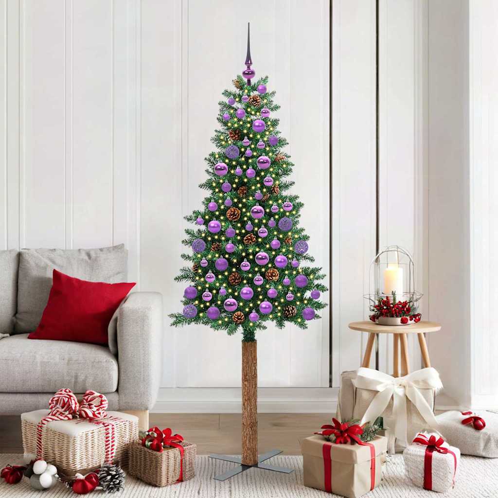 Slim juletre med 300 LED grønn 180 cm PVC og Massivt Furu tre