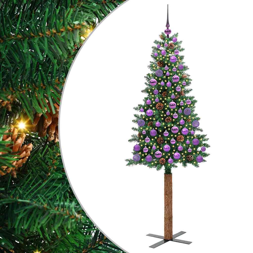 Slim juletre med 300 LED grønn 180 cm PVC og Massivt Furu tre