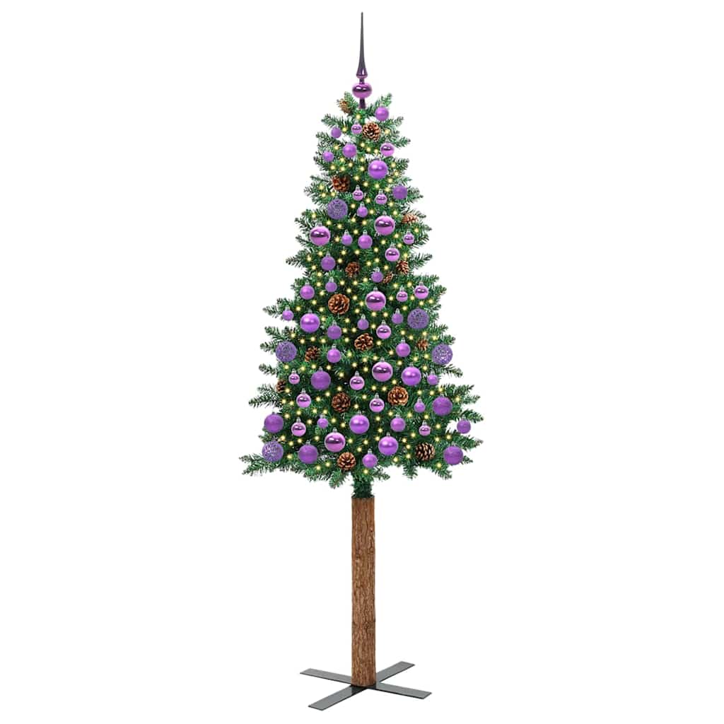 Slim juletre med 300 LED grønn 180 cm PVC og Massivt Furu tre