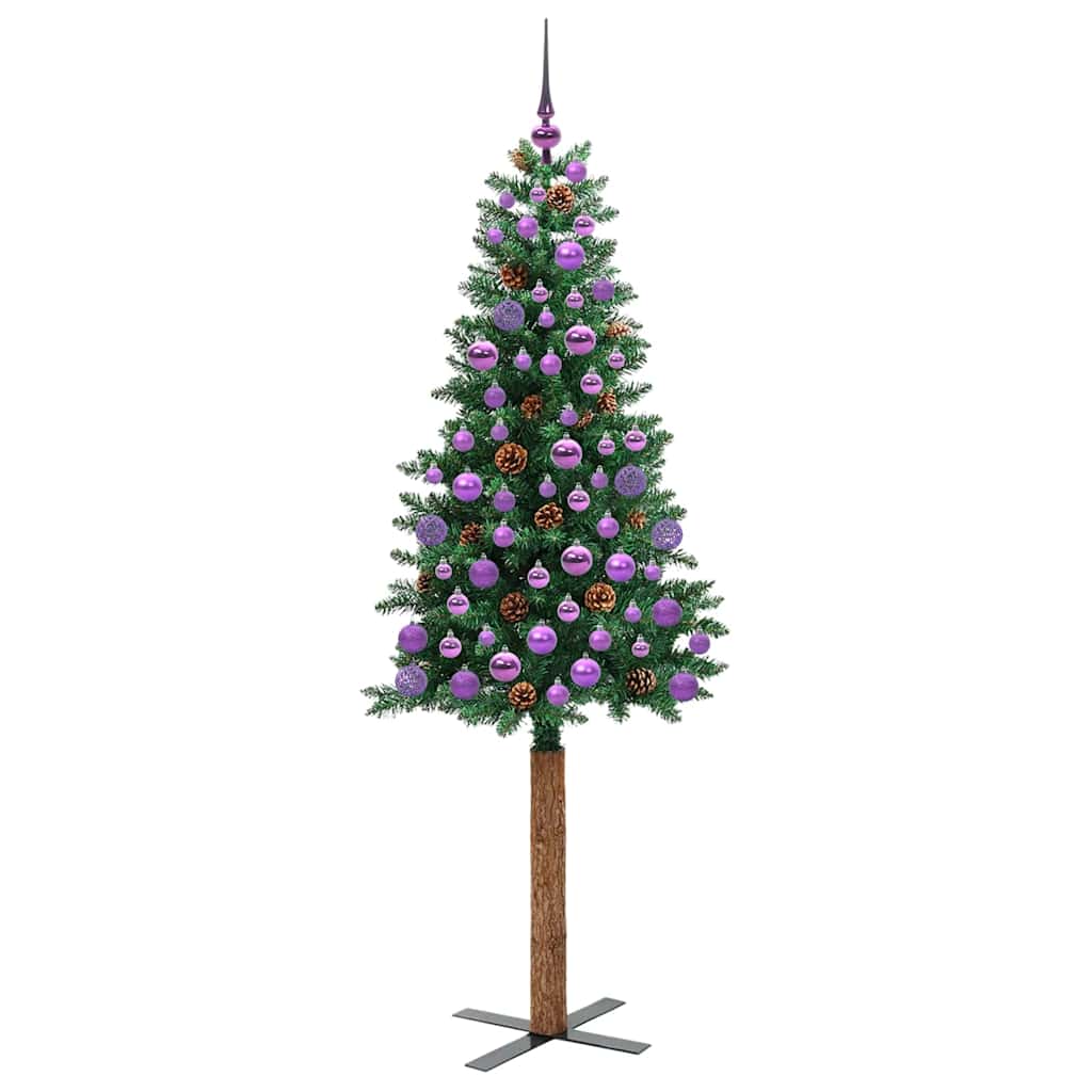 Slim juletre med 300 LED grønn 180 cm PVC og Massivt Furu tre