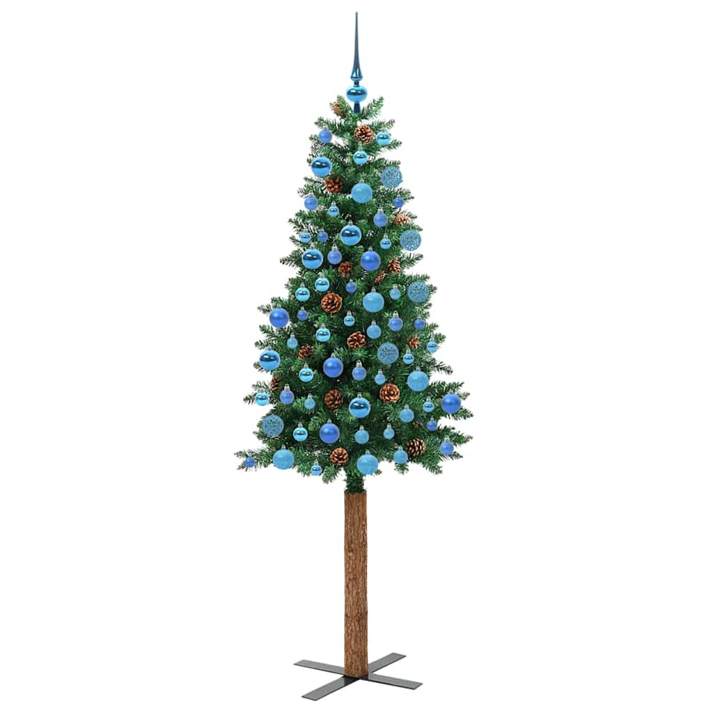 Slim juletre med 300 LED grønn 180 cm PVC og Massivt Furu tre