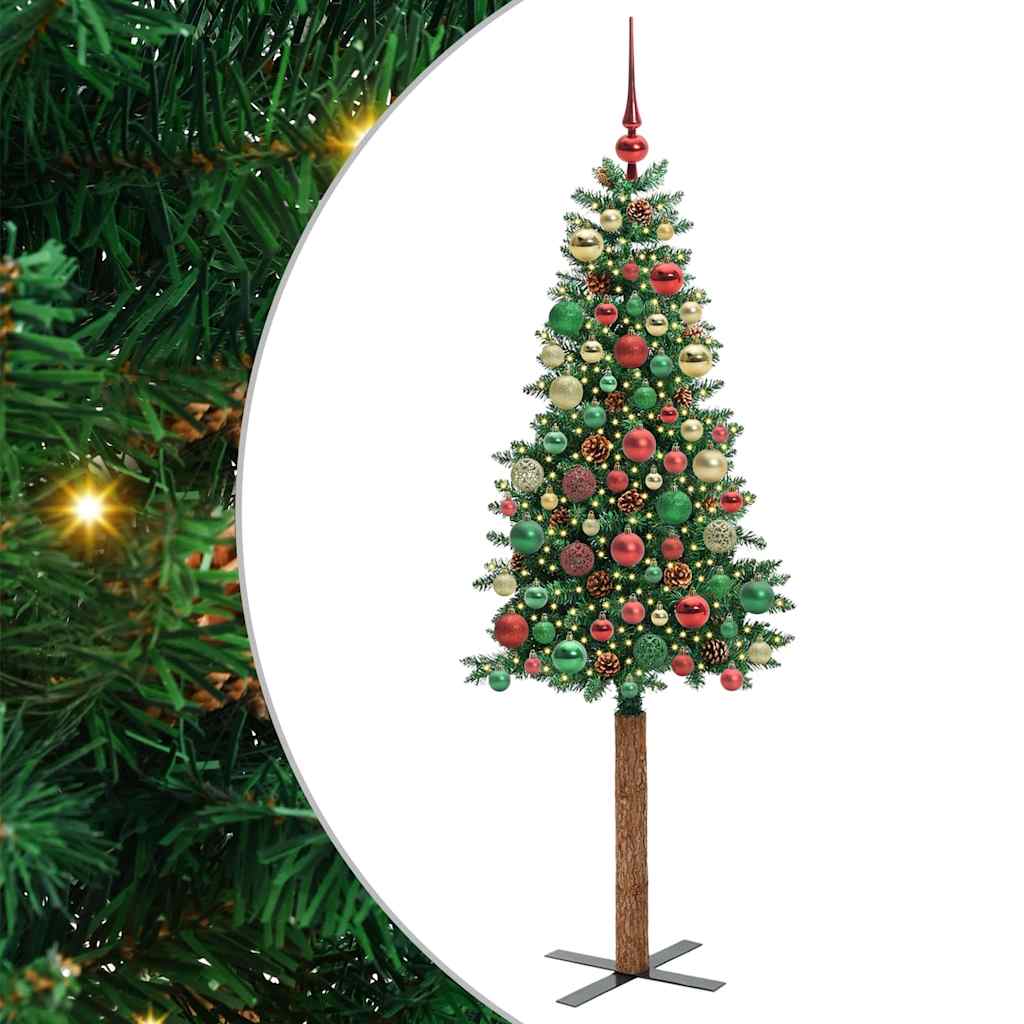 Slim juletre med 300 LED grønn 180 cm PVC og Massivt Furu tre