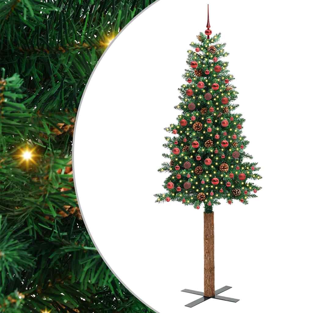 Slim juletre med 300 LED grønn 210 cm PVC og Massivt Furu tre