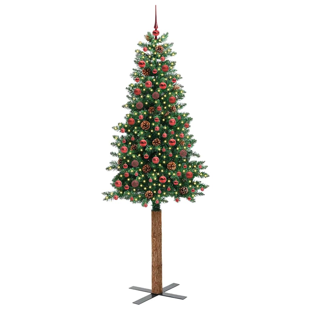 Slim juletre med 300 LED grønn 210 cm PVC og Massivt Furu tre