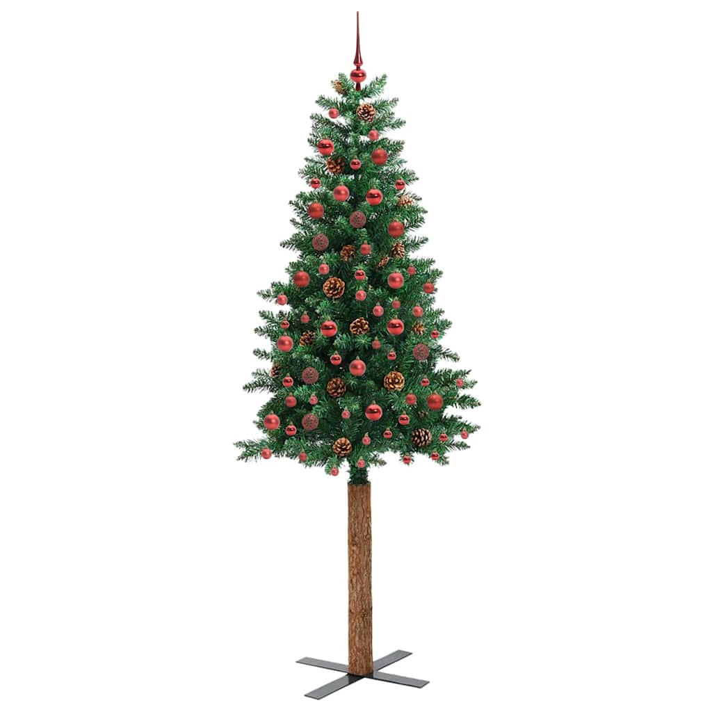 Slim juletre med 300 LED grønn 210 cm PVC og Massivt Furu tre