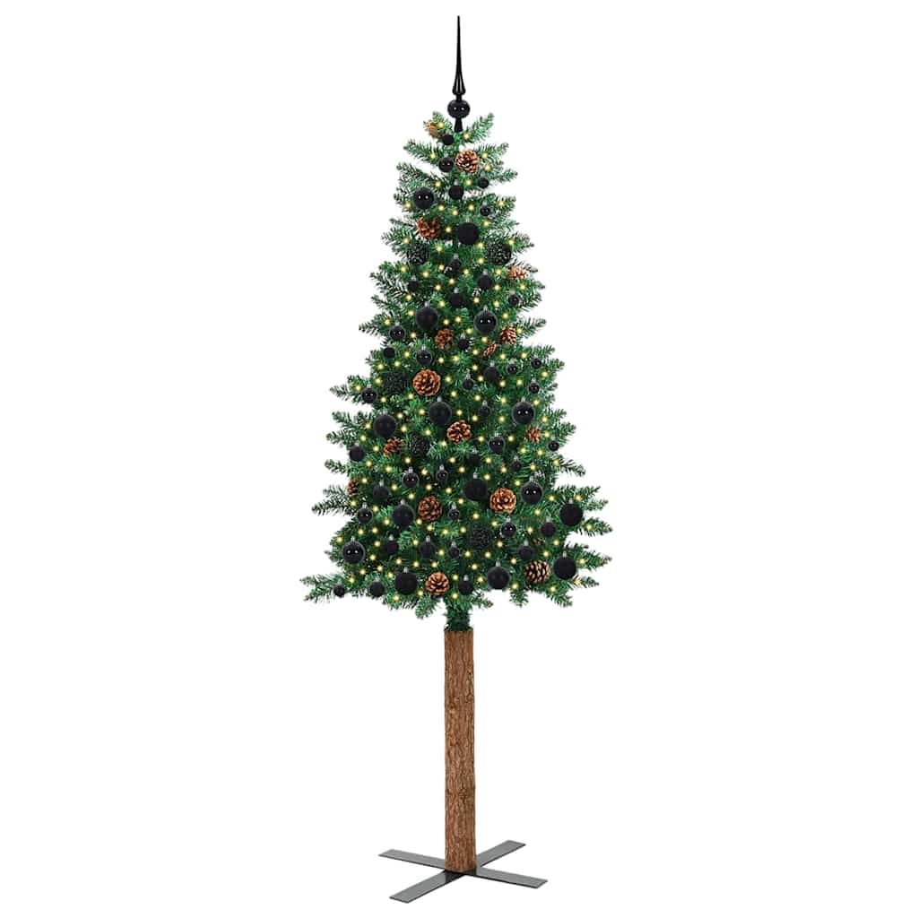 Slim juletre med 300 LED grønn 210 cm PVC og Massivt Furu tre