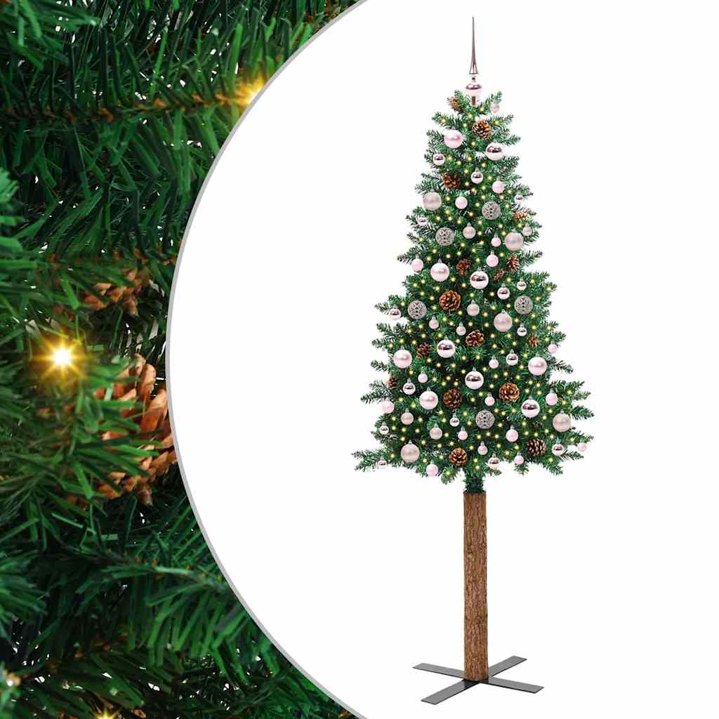 Slim juletre med 300 LED grønn 210 cm PVC og Massivt Furu tre