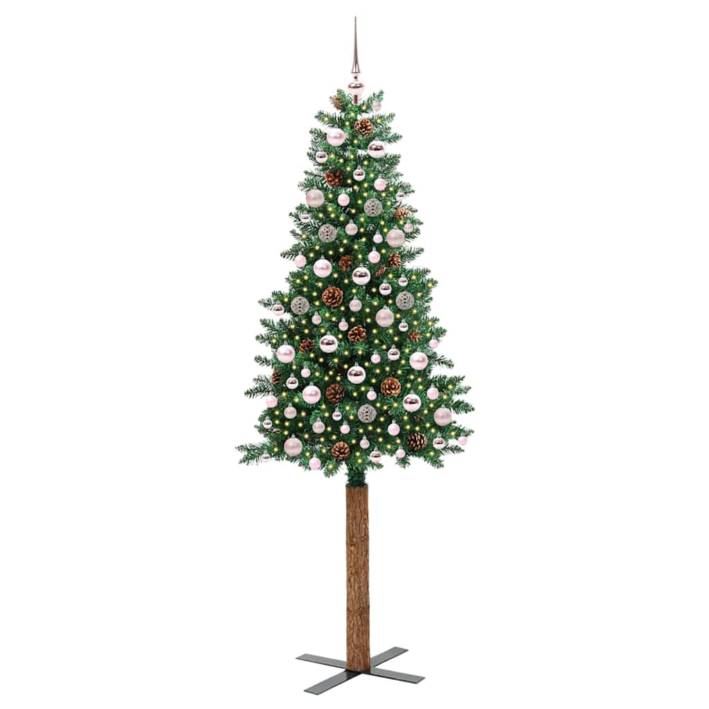 Slim juletre med 300 LED grønn 210 cm PVC og Massivt Furu tre