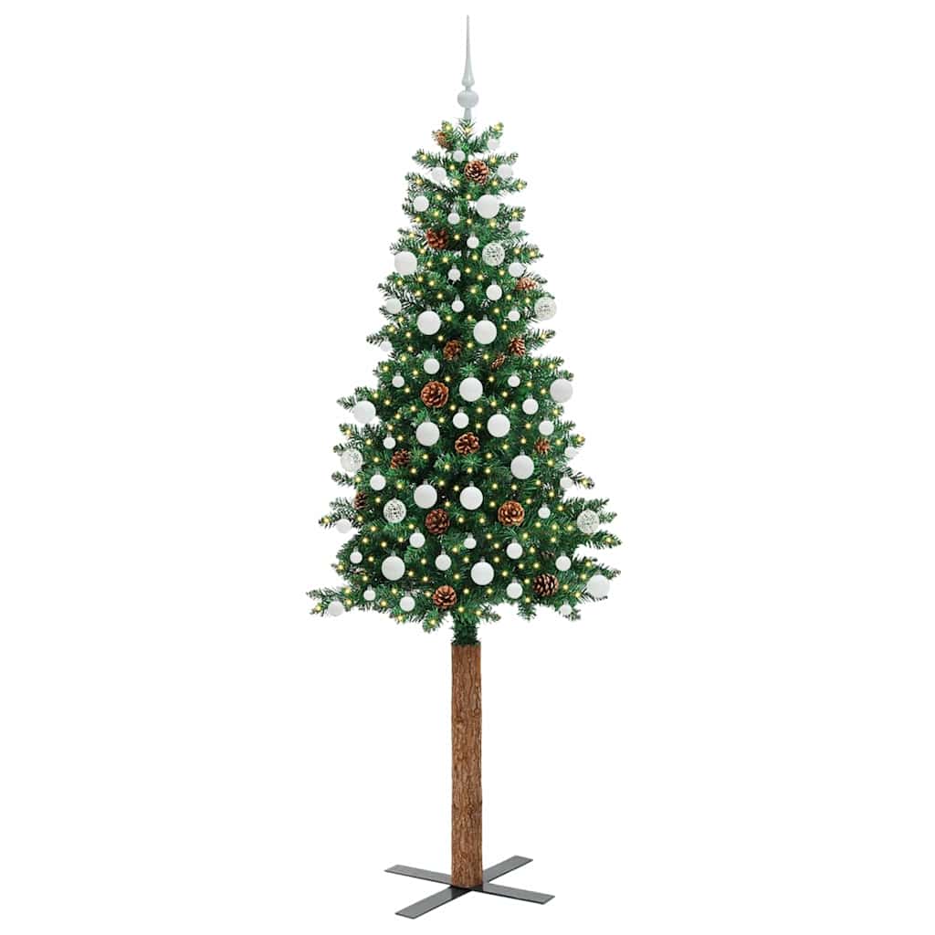 Slim juletre med 300 LED grønn 210 cm PVC og Massivt Furu tre