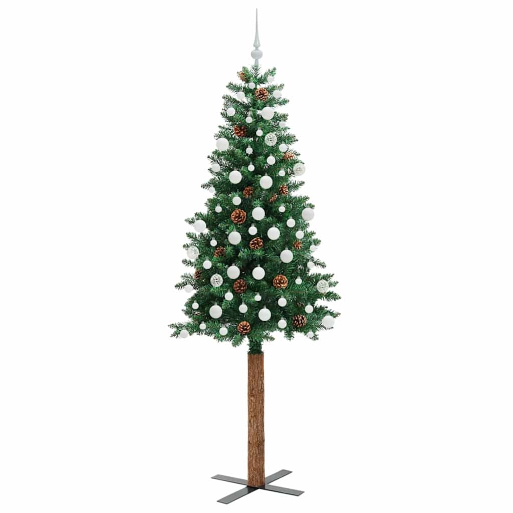 Slim juletre med 300 LED grønn 210 cm PVC og Massivt Furu tre