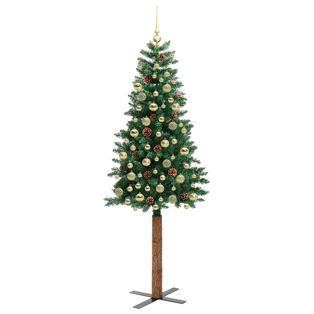 Slim juletre med 300 LED grønn 210 cm PVC og Massivt Furu tre