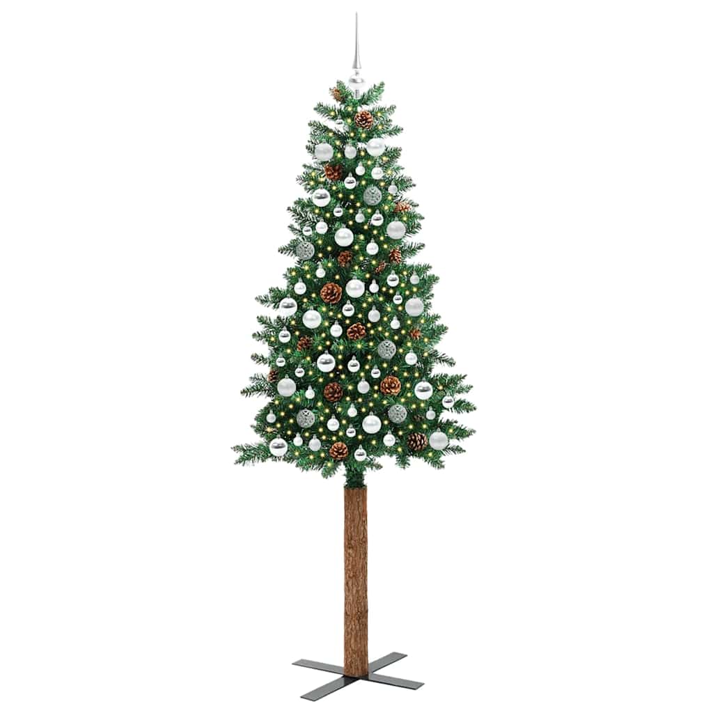 Slim juletre med 300 LED grønn 210 cm PVC og Massivt Furu tre