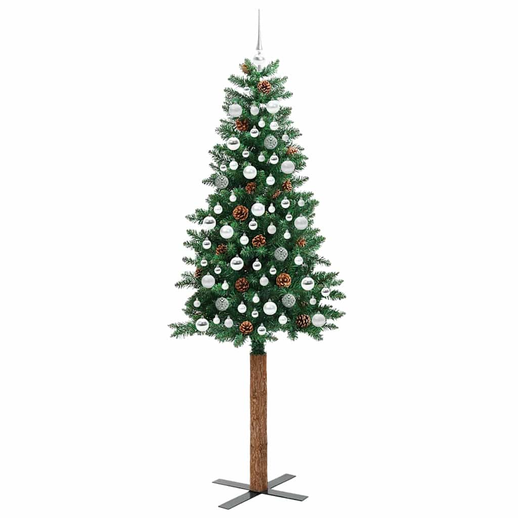 Slim juletre med 300 LED grønn 210 cm PVC og Massivt Furu tre