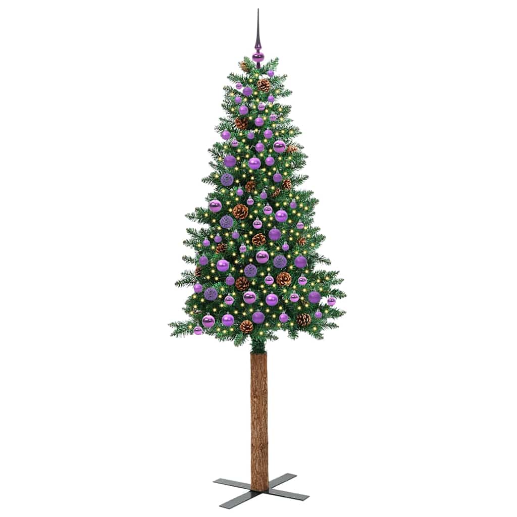 Slim juletre med 300 LED grønn 210 cm PVC og Massivt Furu tre