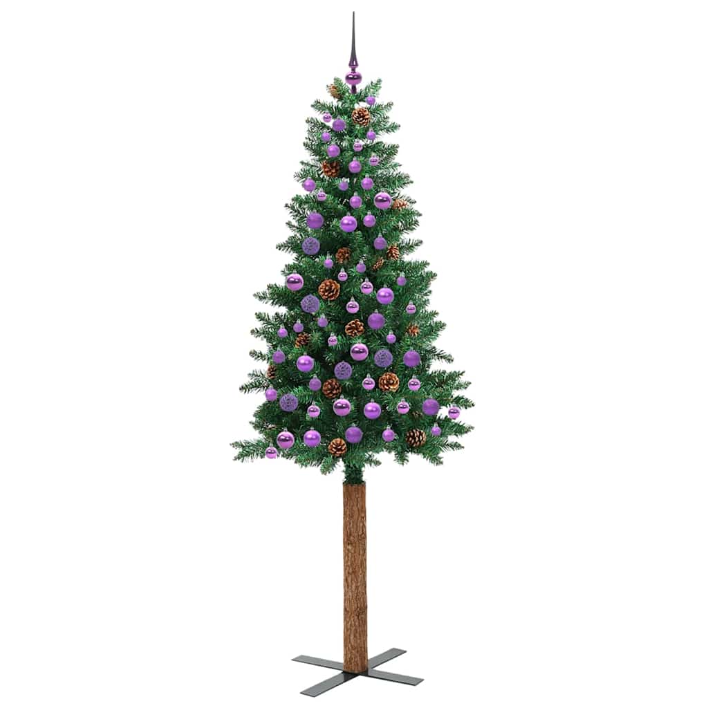 Slim juletre med 300 LED grønn 210 cm PVC og Massivt Furu tre