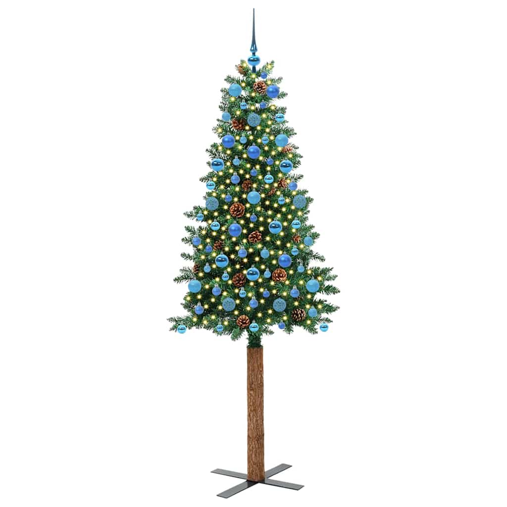 Slim juletre med 300 LED grønn 210 cm PVC og Massivt Furu tre