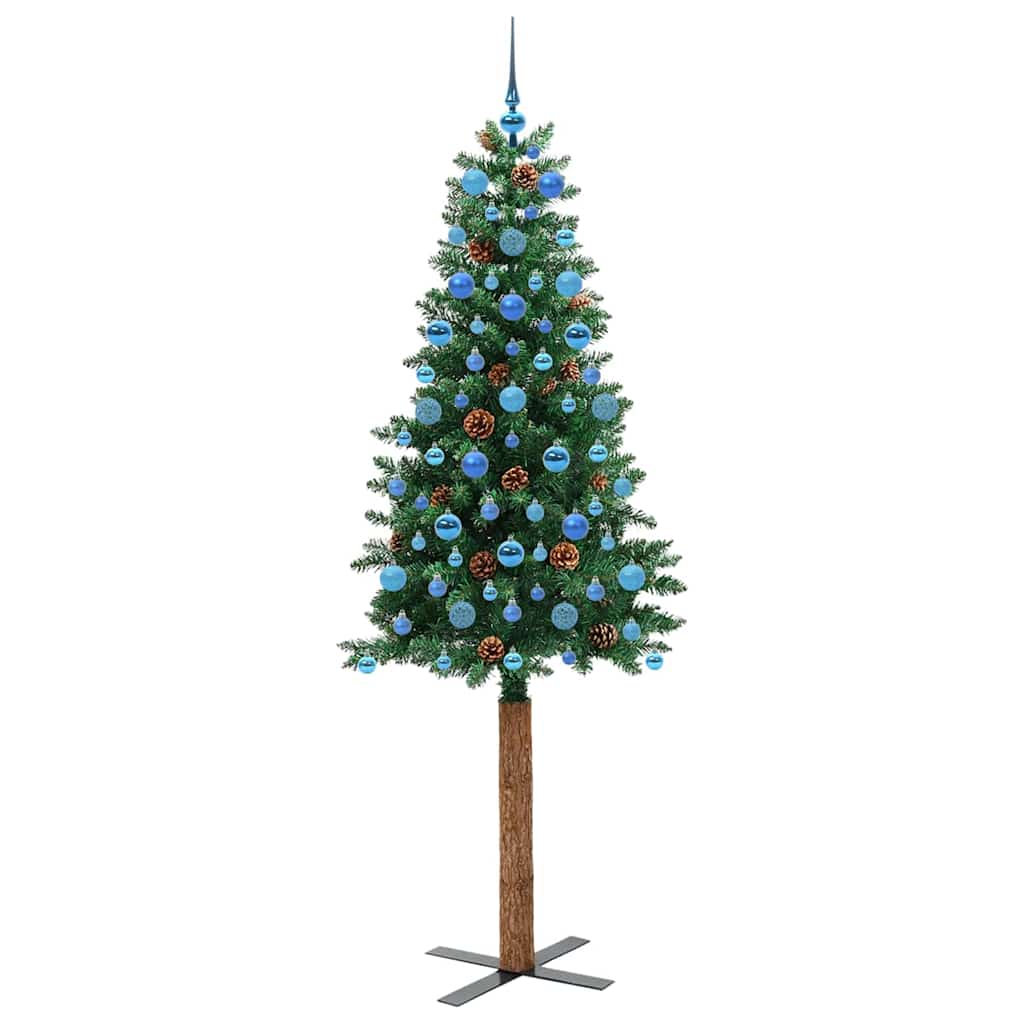 Slim juletre med 300 LED grønn 210 cm PVC og Massivt Furu tre