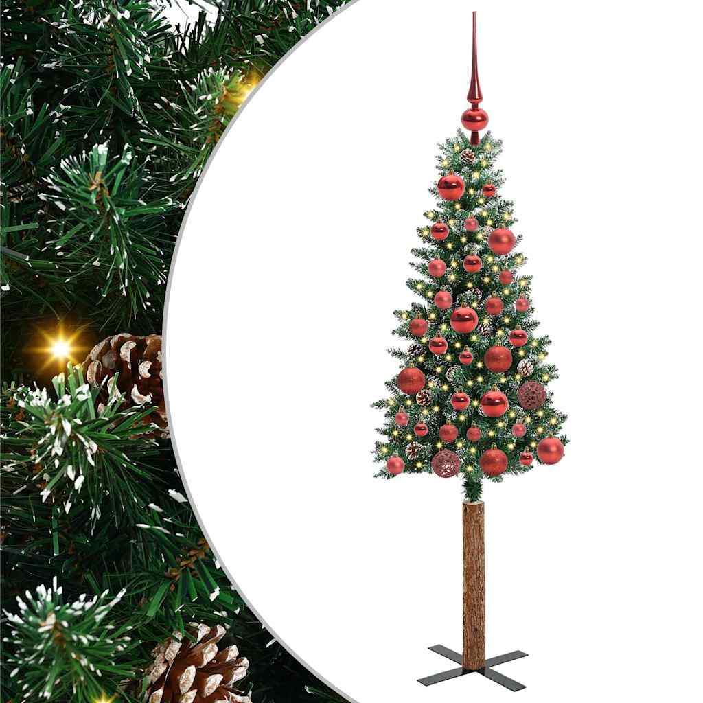 Slim juletre Grønn og hvit 150 cm PVC og Massivt Furu tre