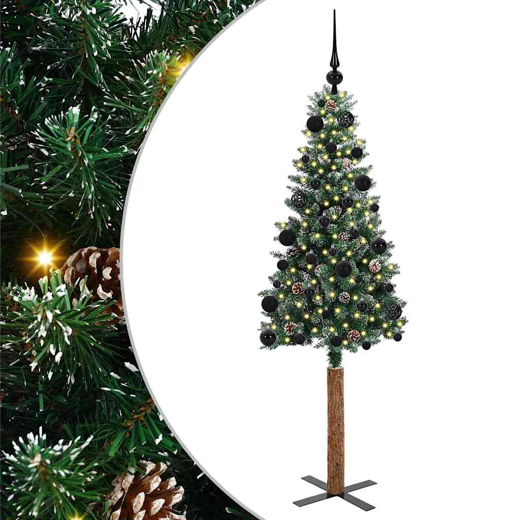 Slim juletre Grønn og hvit 150 cm PVC og Massivt Furu tre