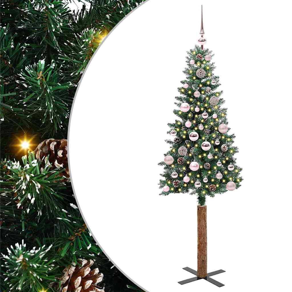 Slim juletre Grønn og hvit 150 cm PVC og Massivt Furu tre
