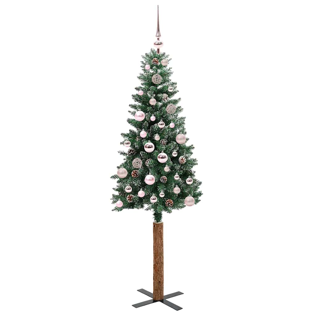 Slim juletre Grønn og hvit 150 cm PVC og Massivt Furu tre