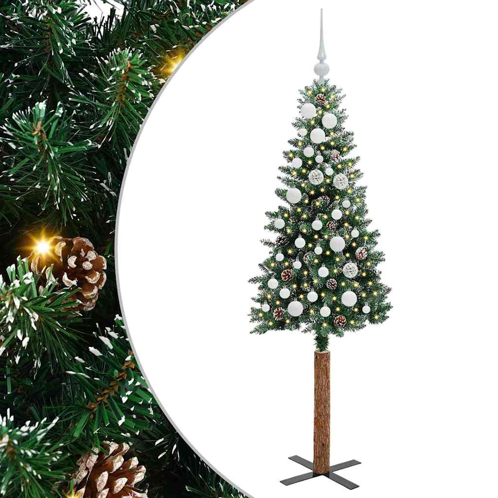 Slim juletre Grønn og hvit 150 cm PVC og Massivt Furu tre