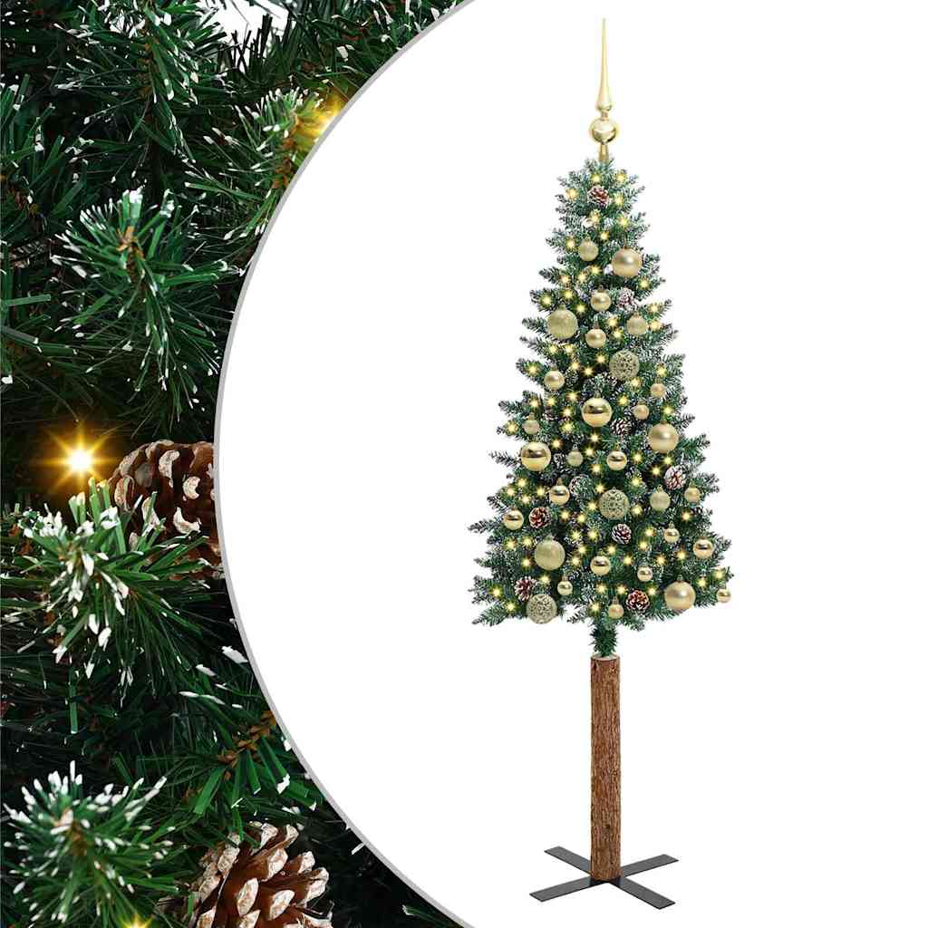 Slim juletre Grønn og hvit 150 cm PVC og Massivt Furu tre