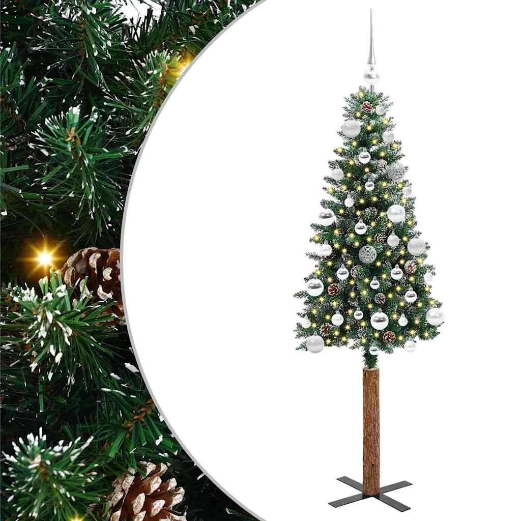 Slim juletre Grønn og hvit 150 cm PVC og Massivt Furu tre