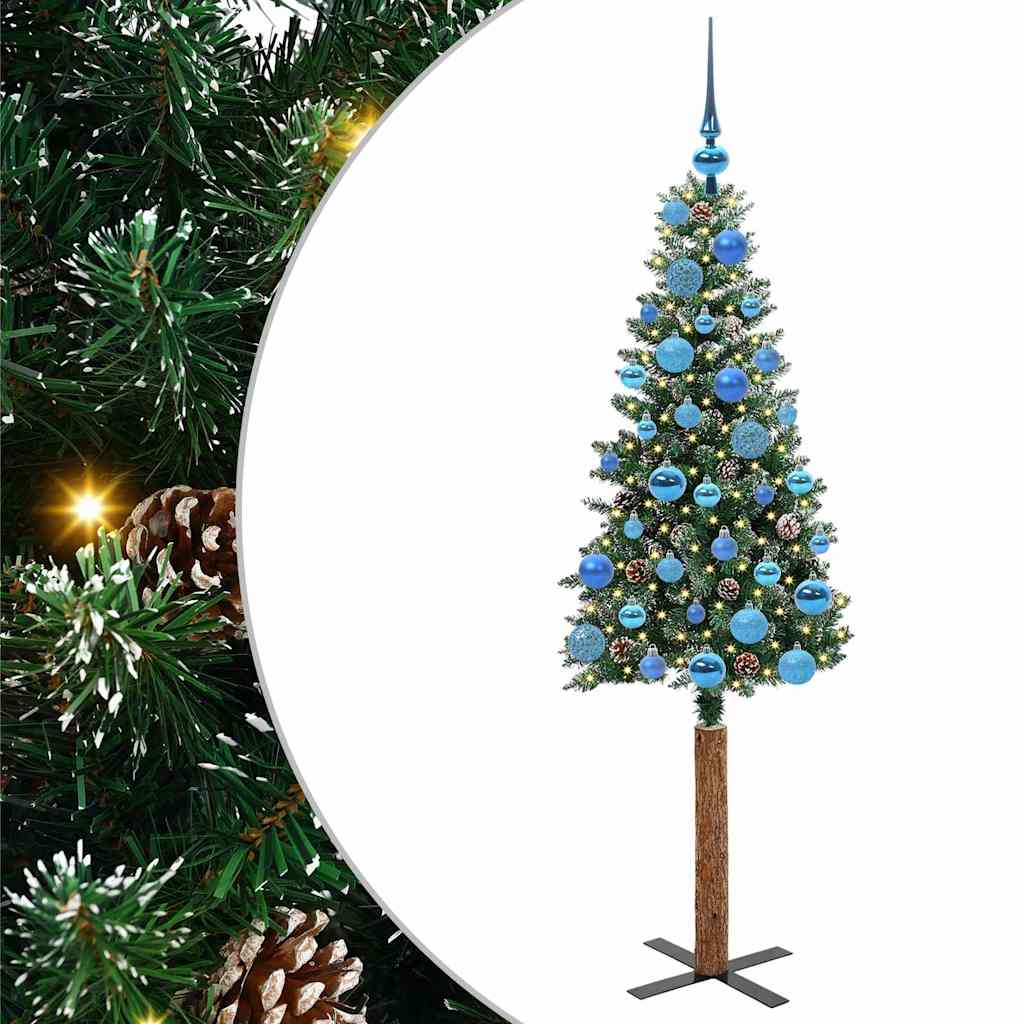Slim juletre Grønn og hvit 150 cm PVC og Massivt Furu tre