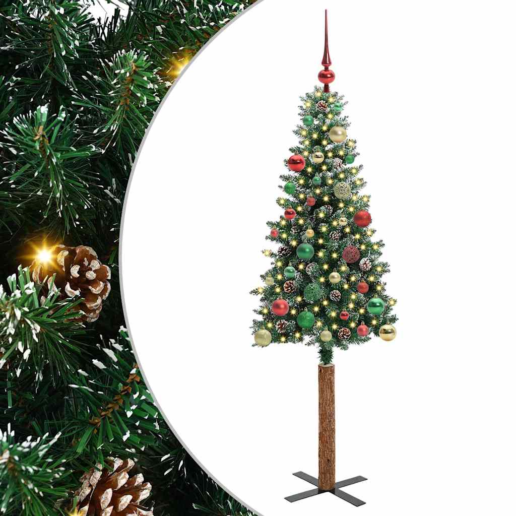 Slim juletre Grønn og hvit 150 cm PVC og Massivt Furu tre