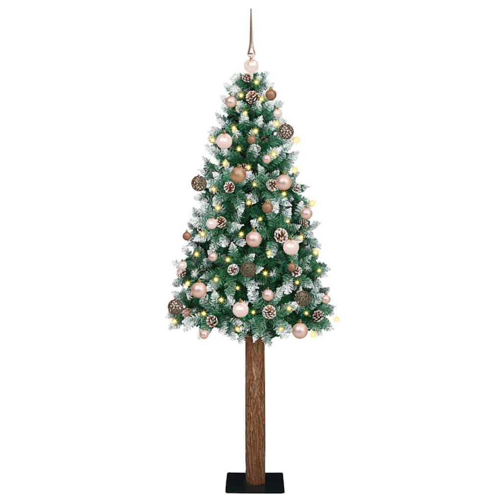 Slim juletre med 300 LED med stativ Grønn og hvit 180 cm PVC