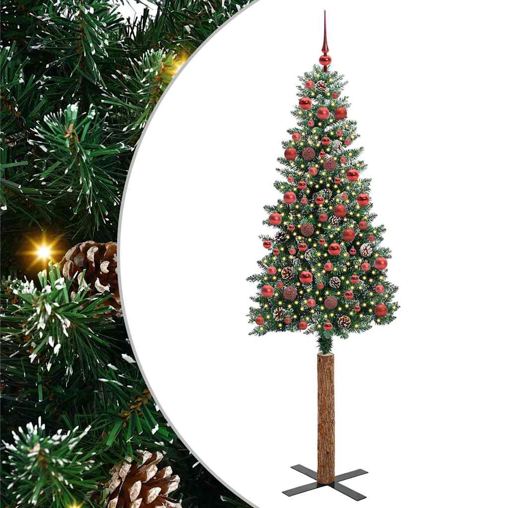 Slim juletre Grønn og hvit 180 cm PVC og Massivt Furu tre