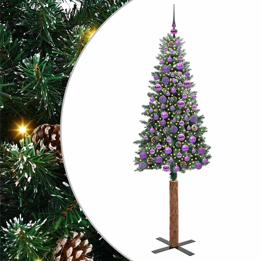 Slim juletre Grønn og hvit 180 cm PVC og Massivt Furu tre