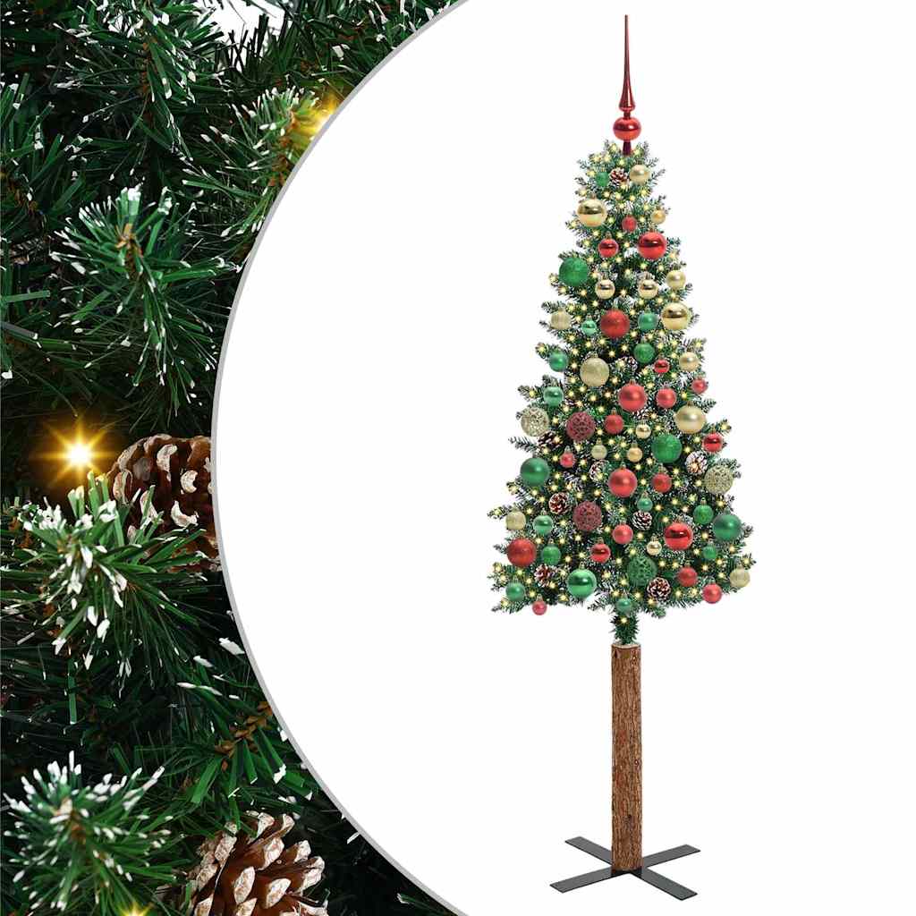 Slim juletre Grønn og hvit 180 cm PVC og Massivt Furu tre