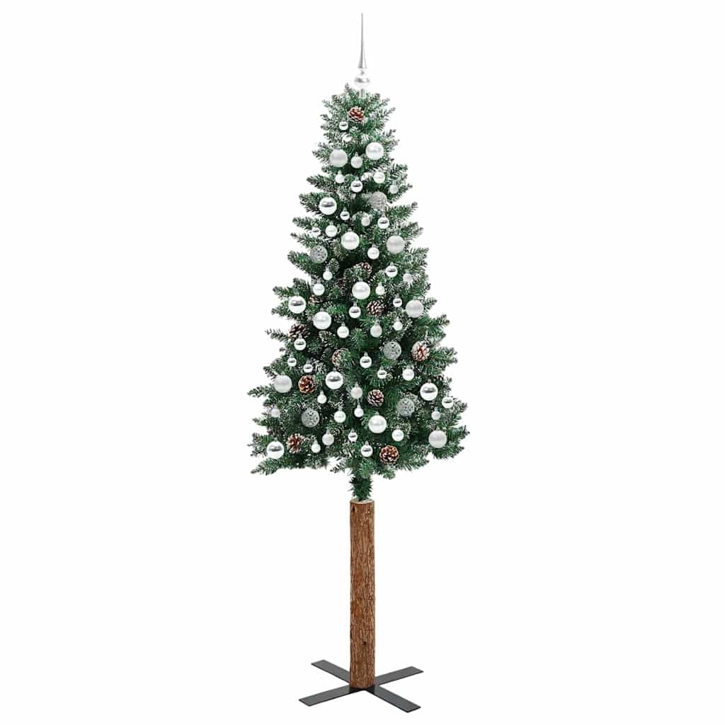 Slim juletre Grønn og hvit 210 cm PVC og Massivt Furu tre