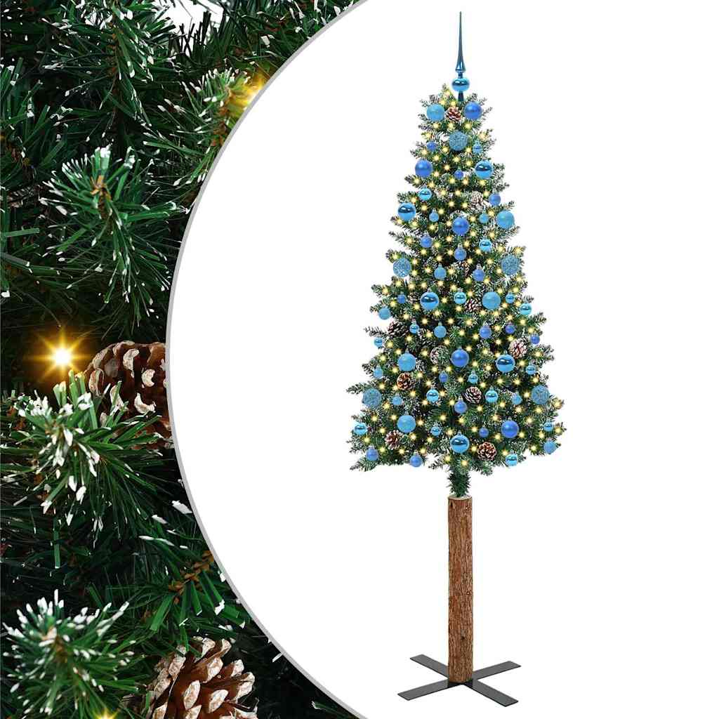 Slim juletre Grønn og hvit 210 cm PVC og Massivt Furu tre