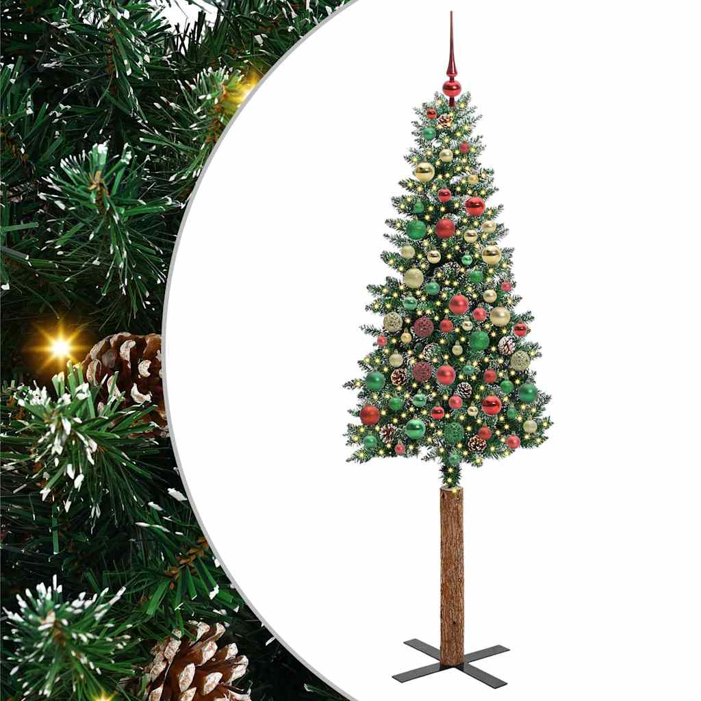 Slim juletre Grønn og hvit 210 cm PVC og Massivt Furu tre