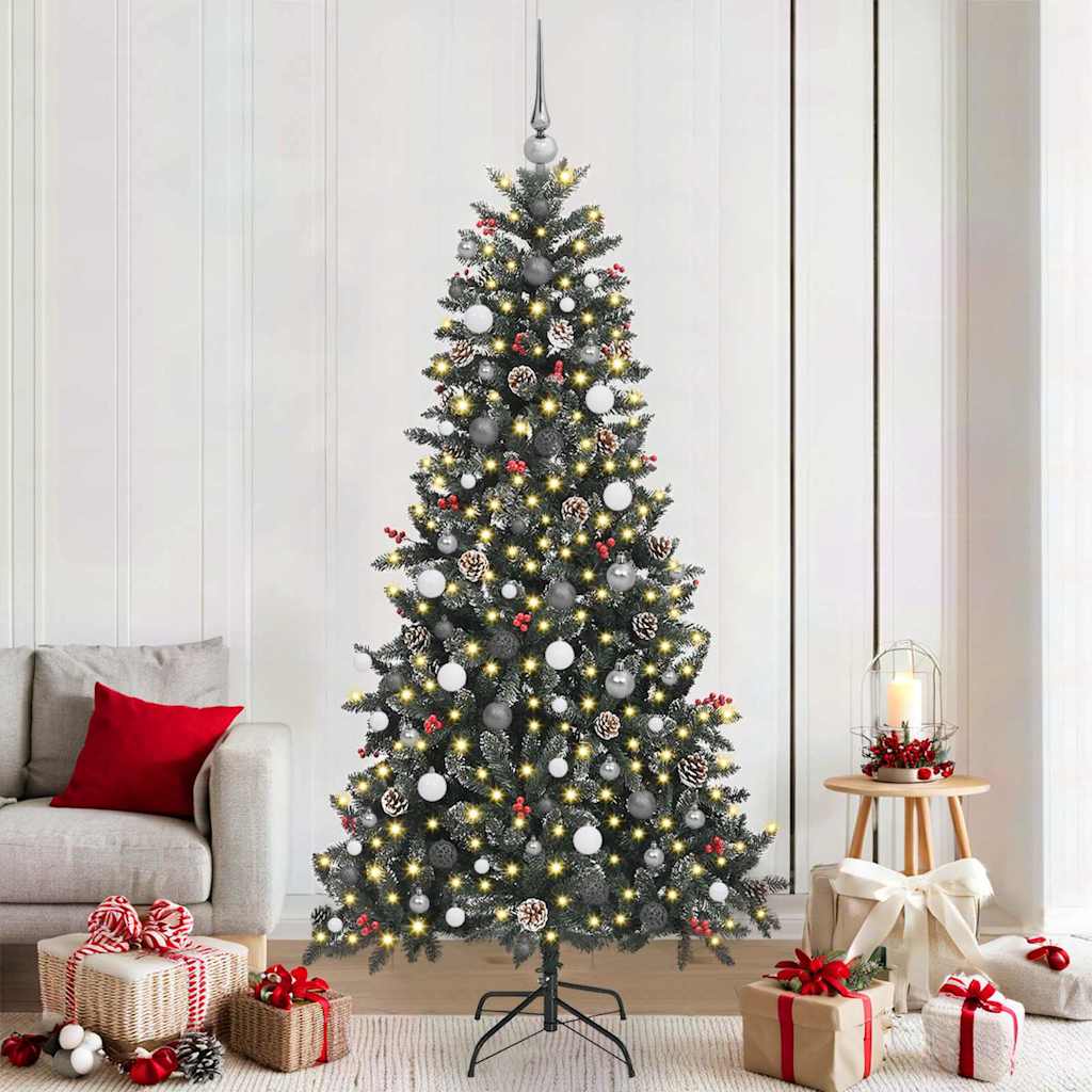 Kunstigjuletre med LED -stripelys grønn 210cm PVC