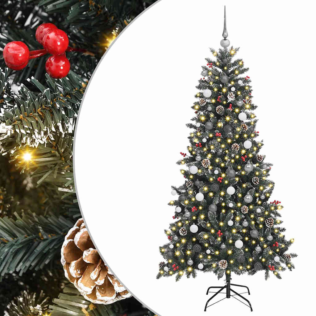 Kunstigjuletre med LED -stripelys grønn 210cm PVC