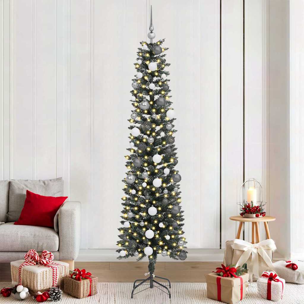 Kunstigjuletre med LED -stripelys grønn 210cm PVC