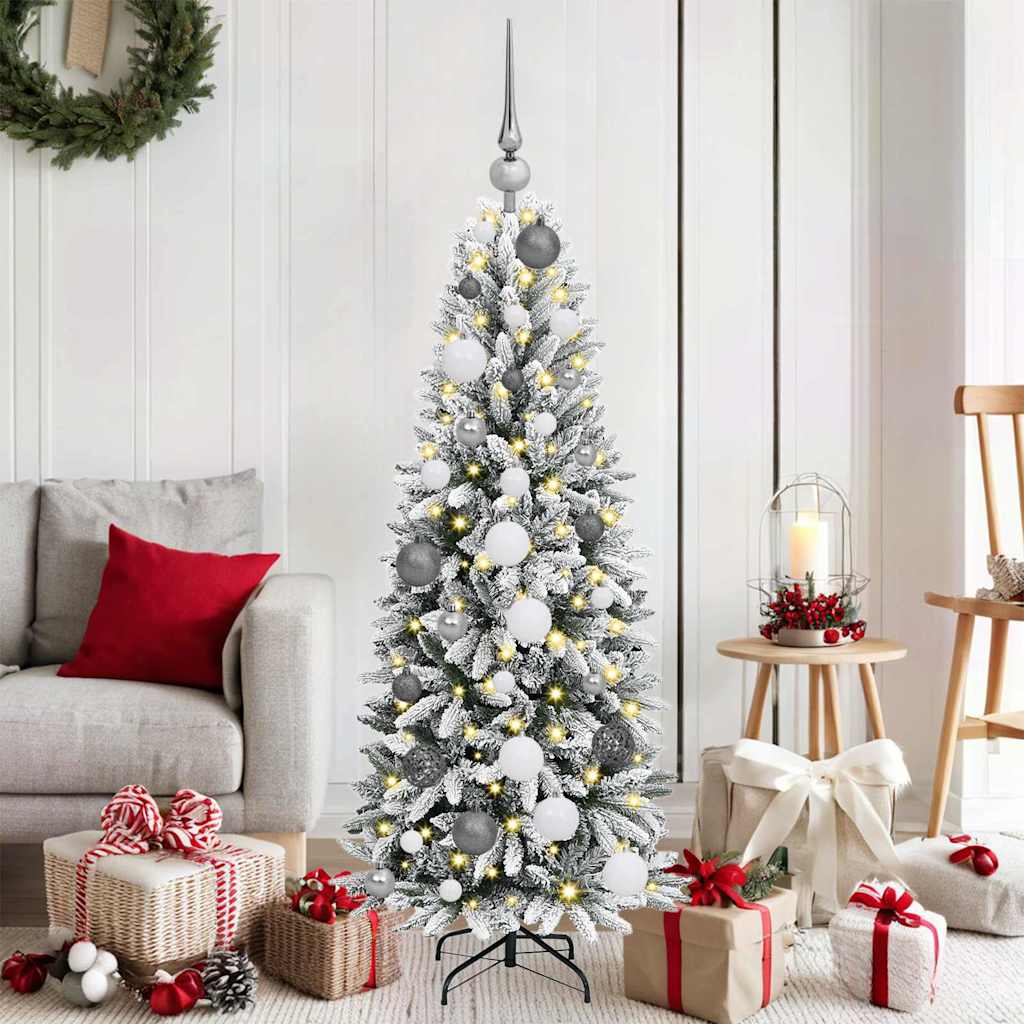 Kunstigjuletre med LED -stripelys Hvit 120cm PVC