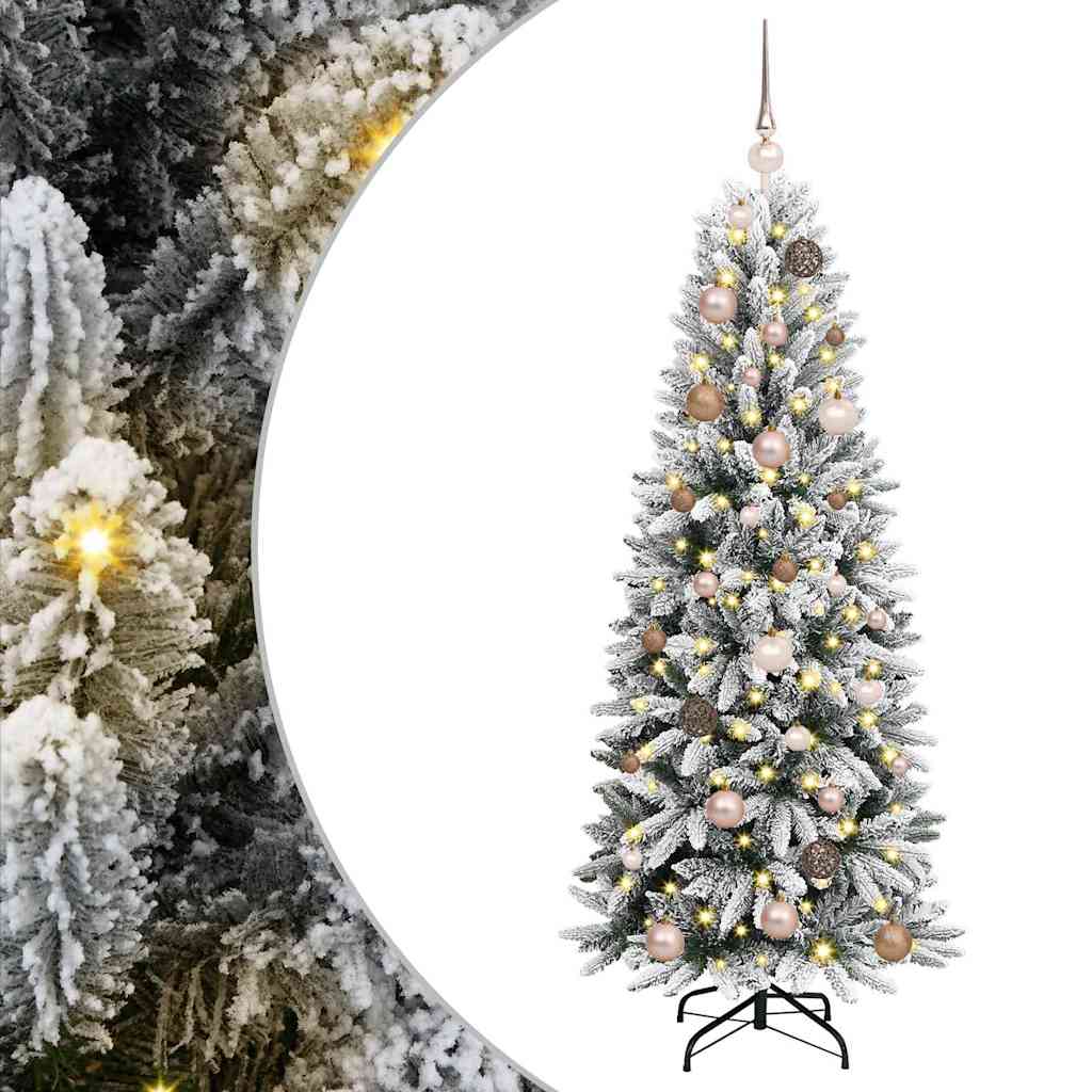 Kunstigjuletre med LED -stripelys Hvit 150cm PVC