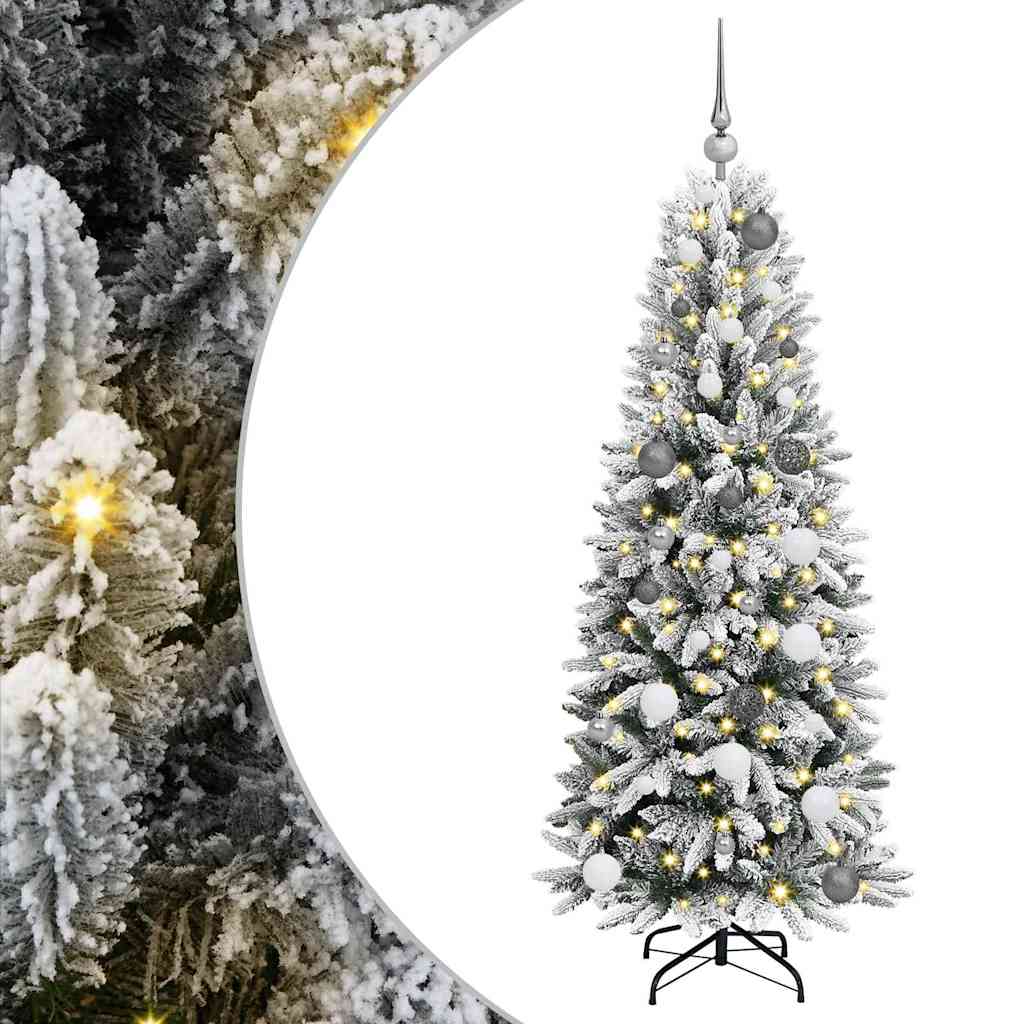 Kunstigjuletre med LED -stripelys Hvit 150cm PVC