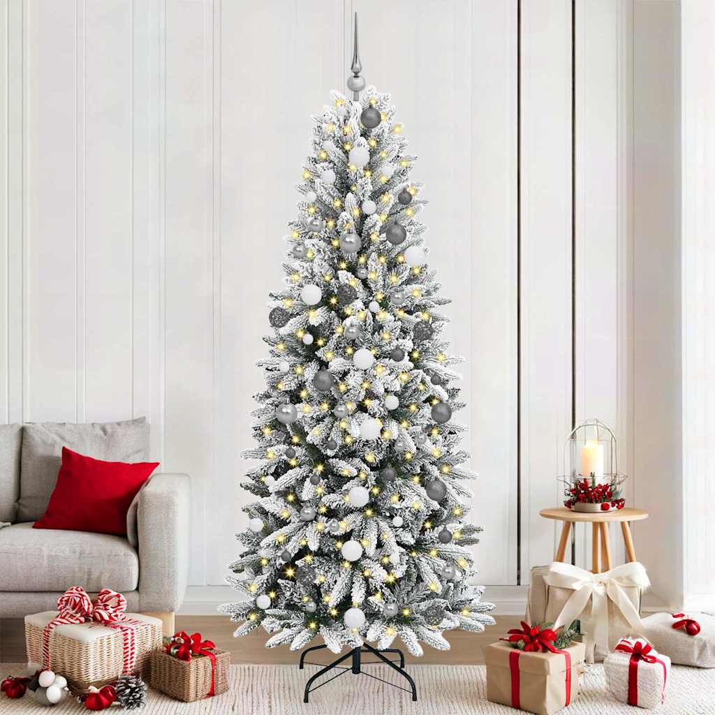 Kunstigjuletre med LED -stripelys Hvit 210cm PVC